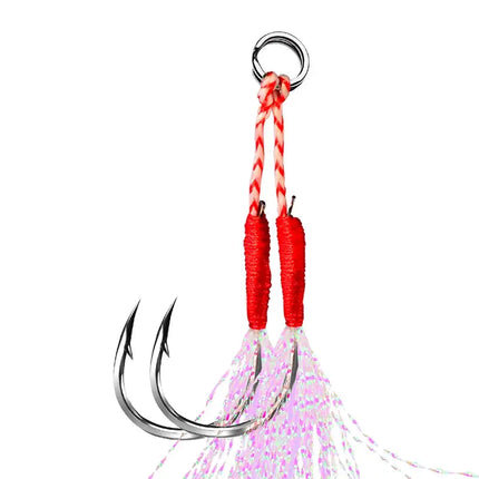 PROBEROS Fishing Hook Double Assist Jigs Hook with Thread Feather High Carbon Steel Jigging Fishhook Lureswholesale