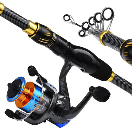 PROBEROS Fishing Reel and Rod Combo Kit 1.5m 1.8m 2.1m 2.4m Full Rod Set Complete Telescopic Fishing Pole And Reel Set Lureswholesale