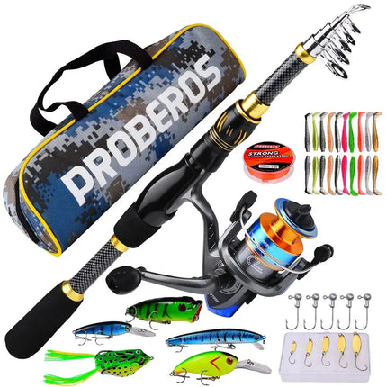 PROBEROS Fishing Reel and Rod Combo Kit 1.5m 1.8m 2.1m 2.4m Full Rod Set Complete Telescopic Fishing Pole And Reel Set Lureswholesale