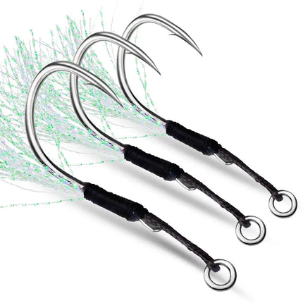 PROBEROS Jigging Assist Hook Jig Lure Double Fishing Assist Hook with Feather Double Saltwater Fishing Hooks Lureswholesale