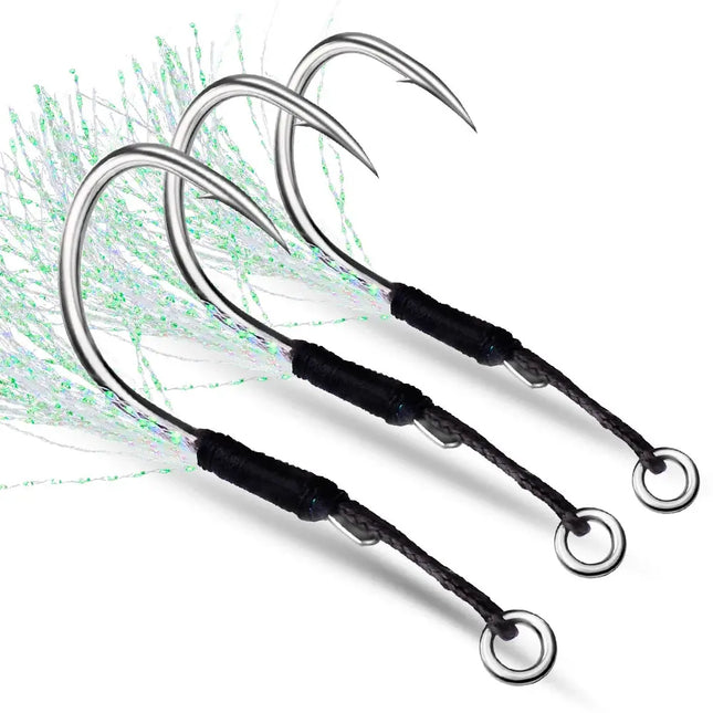 PROBEROS Jigging Assist Hook Jig Lure Double Fishing Assist Hook with Feather Double Saltwater Fishing Hooks Lureswholesale