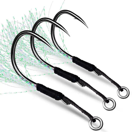 PROBEROS Jigging Assist Hook Jig Lure Double Fishing Assist Hook with Feather Double Saltwater Fishing Hooks Lureswholesale