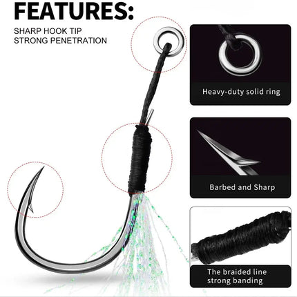 PROBEROS Jigging Assist Hook Jig Lure Double Fishing Assist Hook with Feather Double Saltwater Fishing Hooks Lureswholesale