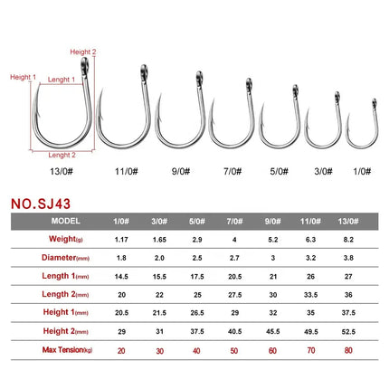 PROBEROS Jigging Hook Fishing Hooks Stainless Steel Fish Hooks1/0#-13/0# Fishhook Saltwater Jig Assist Hook Lureswholesale