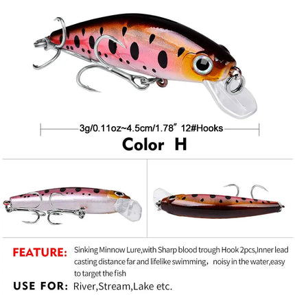 PROBEROS Luya Lures Slow Sinking Minnow 3G/4.5cm Bionic lures New Luya DW489 Lureswholesale