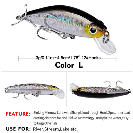 PROBEROS Luya Lures Slow Sinking Minnow 3G/4.5cm Bionic lures New Luya DW489 Lureswholesale