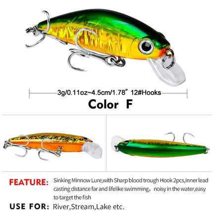 PROBEROS Luya Lures Slow Sinking Minnow 3G/4.5cm Bionic lures New Luya DW489 Lureswholesale