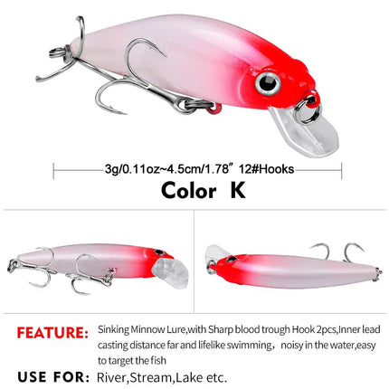 PROBEROS Luya Lures Slow Sinking Minnow 3G/4.5cm Bionic lures New Luya DW489 Lureswholesale