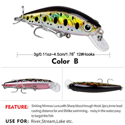 PROBEROS Luya Lures Slow Sinking Minnow 3G/4.5cm Bionic lures New Luya DW489 Lureswholesale