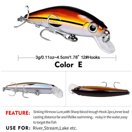 PROBEROS Luya Lures Slow Sinking Minnow 3G/4.5cm Bionic lures New Luya DW489 Lureswholesale