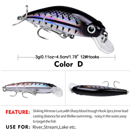 PROBEROS Luya Lures Slow Sinking Minnow 3G/4.5cm Bionic lures New Luya DW489 Lureswholesale