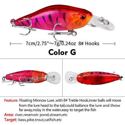 PROBEROS Luya Minnow Bait 7cm 8g plastic bionic hard bait Luya bait fishing gear DXM007 Lureswholesale