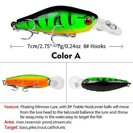 PROBEROS Luya Minnow Bait 7cm 8g plastic bionic hard bait Luya bait fishing gear DXM007 Lureswholesale