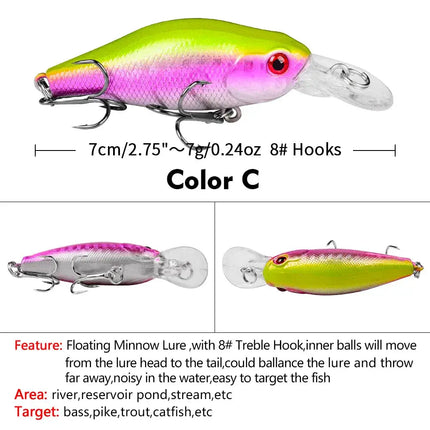 PROBEROS Luya Minnow Bait 7cm 8g plastic bionic hard bait Luya bait fishing gear DXM007 Lureswholesale