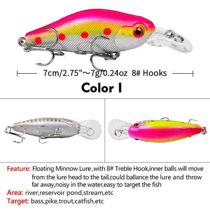 PROBEROS Luya Minnow Bait 7cm 8g plastic bionic hard bait Luya bait fishing gear DXM007 Lureswholesale