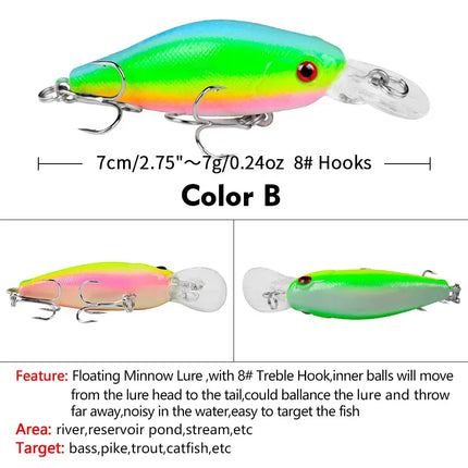 PROBEROS Luya Minnow Bait 7cm 8g plastic bionic hard bait Luya bait fishing gear DXM007 Lureswholesale