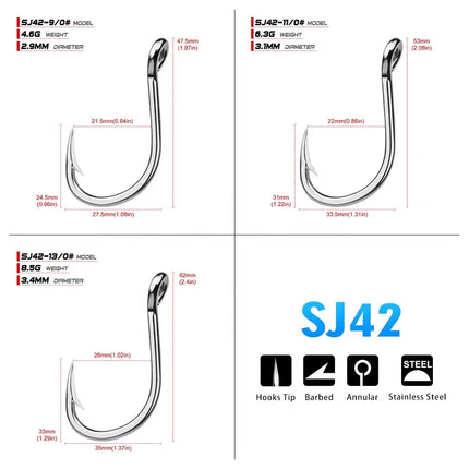 PROBEROS Saltwater Fishing Hook SJ42 Jigging Hook 1/0#-13/0# Stainless Steel Fishhook Jig Bait Assist Hook Lureswholesale