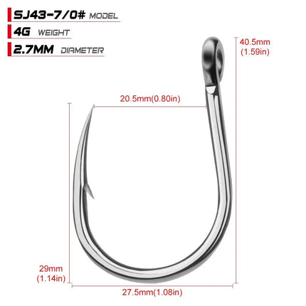 PROBEROS Saltwater Fishing Hook SJ43 JIGGING HOOK 1/0#-13/0# Stainless Steel Fishhook Ocean Bait Jig Hook Lureswholesale