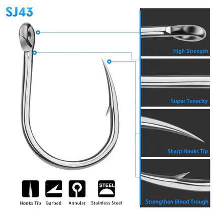 PROBEROS Saltwater Fishing Hook SJ43 JIGGING HOOK 1/0#-13/0# Stainless Steel Fishhook Ocean Bait Jig Hook Lureswholesale