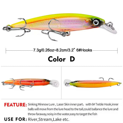 PROBEROS Sinking Minnow Lure With 6# Explosion Hook Hard Plastic Bait Artificial Fishing Lure Lureswholesale