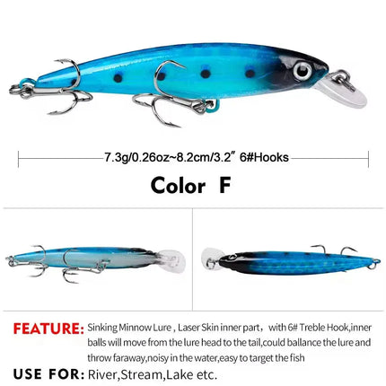 PROBEROS Sinking Minnow Lure With 6# Explosion Hook Hard Plastic Bait Artificial Fishing Lure Lureswholesale