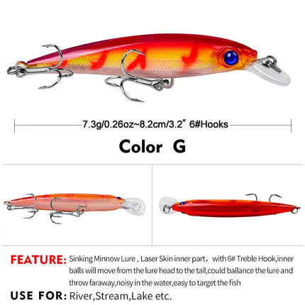 PROBEROS Sinking Minnow Lure With 6# Explosion Hook Hard Plastic Bait Artificial Fishing Lure Lureswholesale