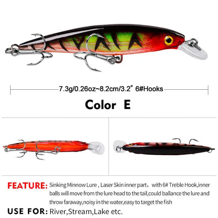 PROBEROS Sinking Minnow Lure With 6# Explosion Hook Hard Plastic Bait Artificial Fishing Lure Lureswholesale