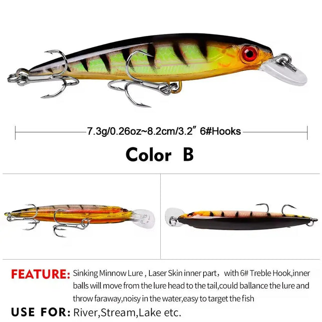 PROBEROS Sinking Minnow Lure With 6# Explosion Hook Hard Plastic Bait Artificial Fishing Lure Lureswholesale