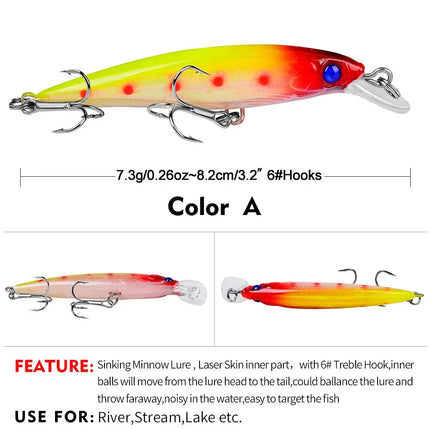 PROBEROS Sinking Minnow Lure With 6# Explosion Hook Hard Plastic Bait Artificial Fishing Lure Lureswholesale