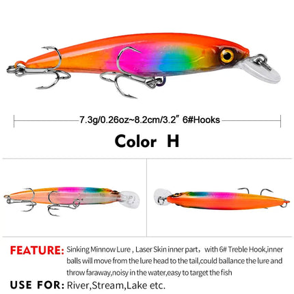 PROBEROS Sinking Minnow Lure With 6# Explosion Hook Hard Plastic Bait Artificial Fishing Lure Lureswholesale