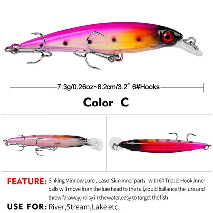 PROBEROS Sinking Minnow Lure With 6# Explosion Hook Hard Plastic Bait Artificial Fishing Lure Lureswholesale