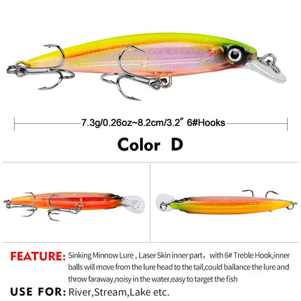 PROBEROS Sinking Minnow Lure With 6# Explosion Hook Hard Plastic Bait Artificial Fishing Lure Lureswholesale