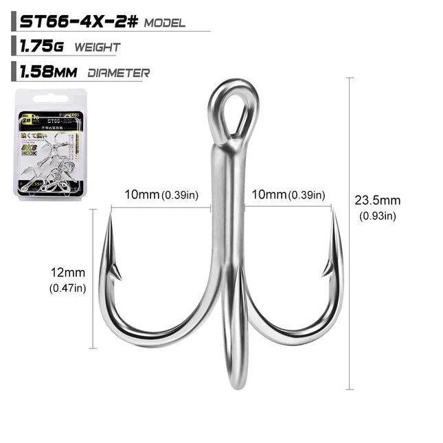 PROBEROS Treble Fishing Hooks 4X ST66 High Carbon Steel Hook 4#-5/0# High Strength Hooks Tackle 10pcs/box Lureswholesale