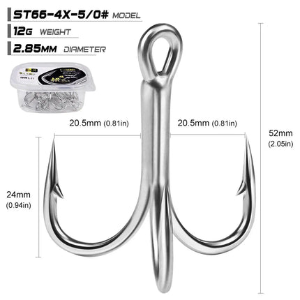 PROBEROS Treble Fishing Hooks 4X ST66 High Carbon Steel Hook 4#-5/0# High Strength Hooks Tackle 10pcs/box Lureswholesale