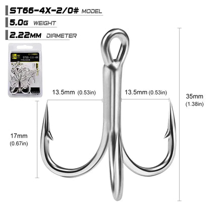 PROBEROS Treble Fishing Hooks 4X ST66 High Carbon Steel Hook 4#-5/0# High Strength Hooks Tackle 10pcs/box Lureswholesale