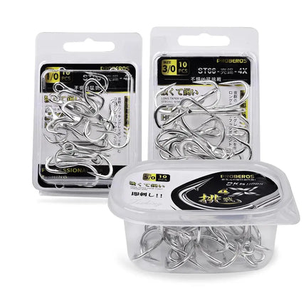 PROBEROS Treble Fishing Hooks 4X ST66 High Carbon Steel Hook 4#-5/0# High Strength Hooks Tackle 10pcs/box Lureswholesale