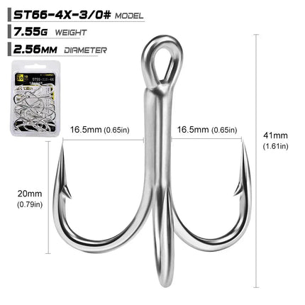 PROBEROS Treble Fishing Hooks 4X ST66 High Carbon Steel Hook 4#-5/0# High Strength Hooks Tackle 10pcs/box Lureswholesale