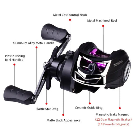 PROBEROS Waterproof Baitcasting Reel Left / Right Hand Casting Fishing Reel High Speed Wheel with Magnetic Brake System Lureswholesale