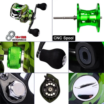 PROBEROS Waterproof Fishing Reel Camouflage Green 7.2:1 18+1 BB Baitcasting Wheel Bait Casting Reel Wholesale Lureswholesale