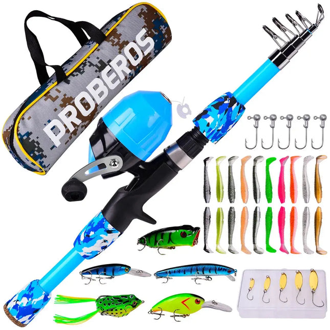 Portable Mini Telescopic Pole Kids Fishing Rod and Reel Combo Kit with Spincast Wheel and Tackle Box Lureswholesale