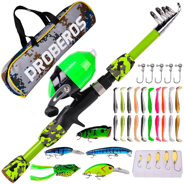 Portable Mini Telescopic Pole Kids Fishing Rod and Reel Combo Kit with Spincast Wheel and Tackle Box Lureswholesale