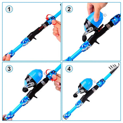 Portable Mini Telescopic Pole Kids Fishing Rod and Reel Combo Kit with Spincast Wheel and Tackle Box Lureswholesale