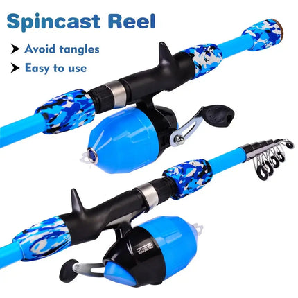 Portable Mini Telescopic Pole Kids Fishing Rod and Reel Combo Kit with Spincast Wheel and Tackle Box Lureswholesale