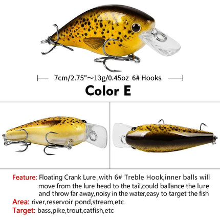 Proberos Fishing Lures 7cm 13g Hard Baits Topwater Lures Crank Bait Kit Fishing Tackle Lureswholesale