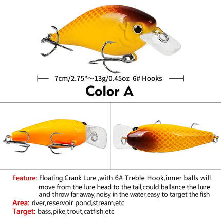 Proberos Fishing Lures 7cm 13g Hard Baits Topwater Lures Crank Bait Kit Fishing Tackle Lureswholesale