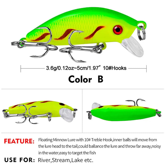 Sea Bass Fishing Lures 5cm 3.6g Floating CrankBait Crank Bait Tackle Artificial Hard Fishing Lure Lureswholesale