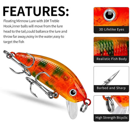 Sea Bass Fishing Lures 5cm 3.6g Floating CrankBait Crank Bait Tackle Artificial Hard Fishing Lure Lureswholesale