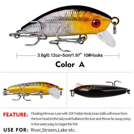 Sea Bass Fishing Lures 5cm 3.6g Floating CrankBait Crank Bait Tackle Artificial Hard Fishing Lure Lureswholesale