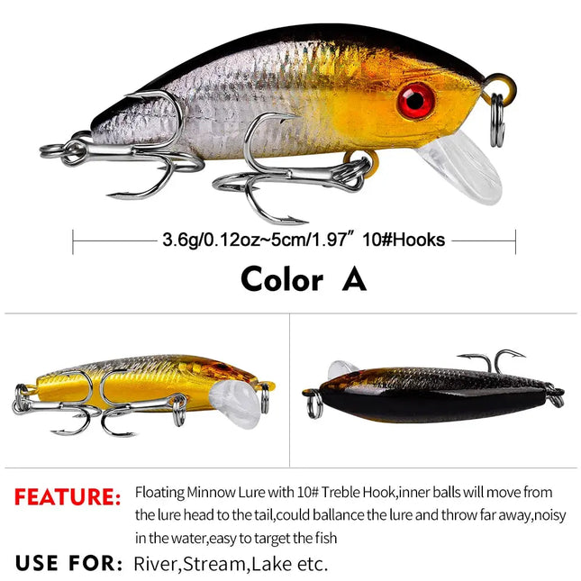 Sea Bass Fishing Lures 5cm 3.6g Floating CrankBait Crank Bait Tackle Artificial Hard Fishing Lure Lureswholesale