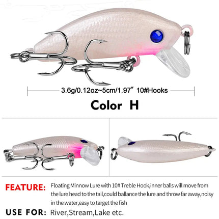 Sea Bass Fishing Lures 5cm 3.6g Floating CrankBait Crank Bait Tackle Artificial Hard Fishing Lure Lureswholesale